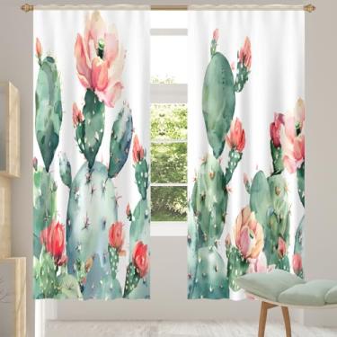 Imagem de 2 conjuntos de painéis cortinas transparentes de cacto tropical, cortinas transparentes arejadas com filtro leve, painéis de cortina de porta e janela para sala de estar, quarto, jantar, 213 cm de