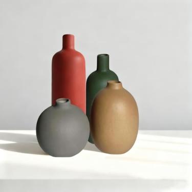 Imagem de NEBRYX Conjunto de vaso de cerâmica moderno – 4 peças de vasos decorativos rústicos para peças centrais de sala de estar boho, decorações de entrada, mesa de café, estante de livros, lareira