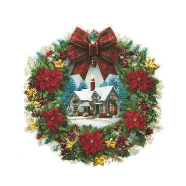 Imagem de HuGei Adesivos de parede de Natal adesivos de festa de inverno DIY adesivo casa na neve com guirlanda para decoração de casa, como sala de estar, quarto, banheiro, quarto de criança