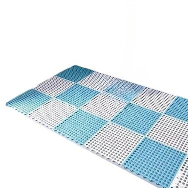 Imagem de Tapete modular emborrachado box banheiro antiderrapante vestiário 30x30cm tapete antiderrapante banheiro Impermeável e Resistente(branco+azul,12)