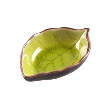 Imagem de prato de lanche Utensílio de cozinha Prato Gelo Crack Glaze Folha Cerâmica Tempero Molho soja Vinagre Pratos pequenos tigela de sopa(Light yellow)
