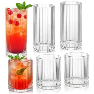 Imagem de Lumkit Copos de bebida canelados, 6 peças, copos de 340 g e 293 ml, conjunto de copos para casamento, festa, presente de Natal, transparente