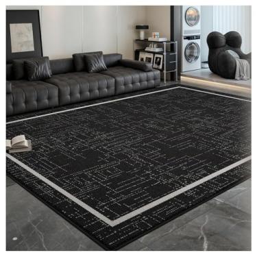Imagem de SPXMQSS Tapetes laváveis para sala de estar, preto macio tapete de sala de estar antiderrapante e resistente a manchas tapetes grandes para sala de jantar, escritório, quarto, sofá e mesa de centro E