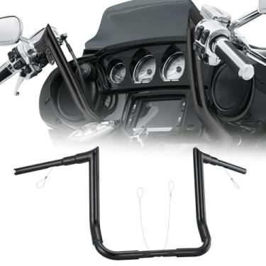 Imagem de TIGERSGATE Guiador Fat Meathook Monkey Bagger 40.6 cm Rise Ape Handlebar para modelos Harley Touring 1996-2023 com carenagem Batwing, preto