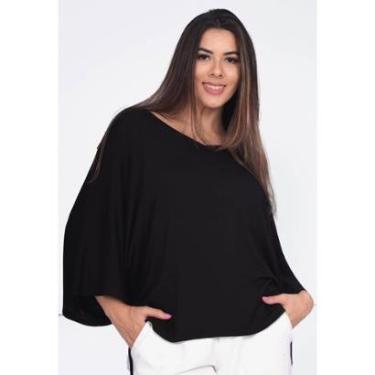 Imagem de Blusa Ampla Morcego Guyrá Manga 3/4 Malha Preta - M - Veste do 40 ao 44-Feminino