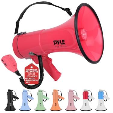 Imagem de Pyle Megafone Bullhorn de 50 W - portátil, sirene automática e volume ajustável, alcance de projeção de até 1200 jardas quadradas, entrada auxiliar, talk, sirene, música, apito e gravação, alça de