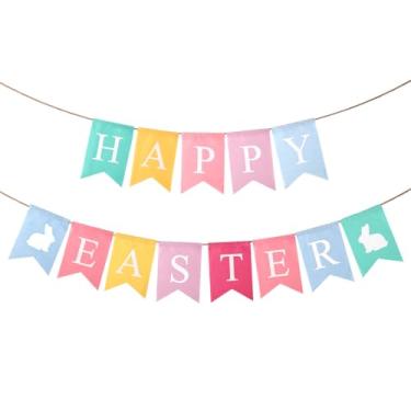 Imagem de Faixa de Feliz Páscoa, Feliz Ovo de Páscoa Decoração de Galinha Faixa de Coroa de Coelhinho para Decoração de Primavera Páscoa Tema de Primavera Suprimentos de Páscoa Feliz (Colorido)