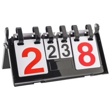 Imagem de Tobefore Placar flip de 4 dígitos – Marcador de pontuação portátil e à prova d'água com código de cores vermelho/preto para beisebol, basquete, vôlei, buraco de milho e tênis, placar esportivo de mesa