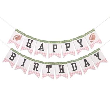 Imagem de Faixa de Feliz Aniversário de Futebol Rosa - Faixa de Primeiro Ano para Meninas Aniversário, Decorações de Aniversário de Futebol, Decorações de Parede de Festa Esportiva, Festa de Touchdown para