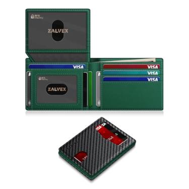 Imagem de Carteira masculina fina de couro com bloqueio de RFID, porta-cartões de crédito, para 14 cartões, carteira fina e minimalista com 2 compartimentos para identidade e compartimento para dinheiro, bolso