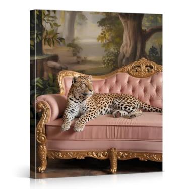 Imagem de Impressão de arte de parede de leopardo moderno no sofá selva elegante leopardo imagem animal decoração de parede para casa sala de estar 20 x 25 tela emoldurada