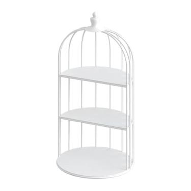 Imagem de Fenteer Suporte para bolo em formato de gaiola de pássaro, porta-frutas, doces e salgadinhos, suporte decorativo e portátil para cupcakes, ideal para, Branco