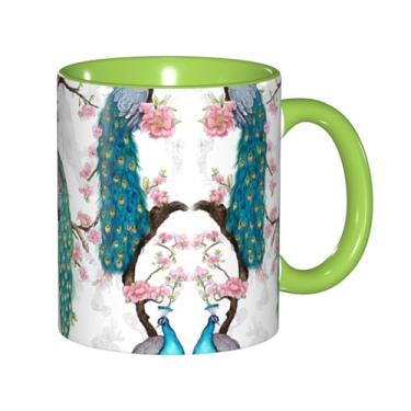 Imagem de Linda estampa de flores de pavão canecas de café criativas, personalizadas, presente para família, tamanho de 325 ml, unissex