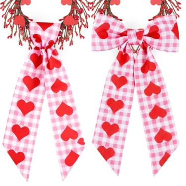 Imagem de 2 faixas de guirlanda para porta da frente, 147 x 11 cm, grinalda de coração doce, faixa de cetim, acessórios de fita para decoração de janela e porta de casa (Dia dos Namorados-1)