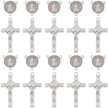 Imagem de Jiali Q Conjunto de crucifixo e medalha do terço de São Bento, 30 peças, medalha de 2 cm e cruz de 5,3 cm, 15 conjuntos