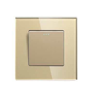 Imagem de Interruptor de botão mecânico de 1/2/3 Gang, 1 via, preto e branco, interruptores de energia para luz doméstica com painel de vidro de cristal 86 mm (ouro 1 gangue)