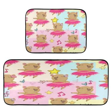 Imagem de STAYTOP Lindo conjunto de 2 tapetes de cozinha dançantes capivaras, tapetes de cozinha e tapetes de porta, festas de fim de ano, casa de fazenda rural, tapete para casa e cozinha