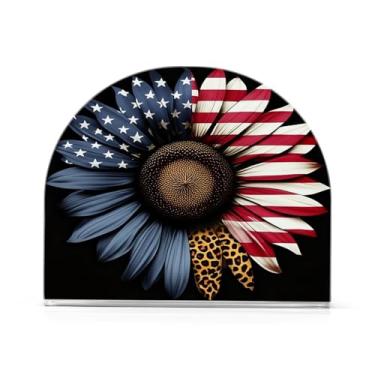 Imagem de Qilmy Porta-guardanapos de girassol estilo bandeira americana, porta-guardanapos de acrílico transparente para mesa, suporte de guardanapo de coquetel de papel de seda para cozinha, dispensador de