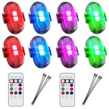 Imagem de Luzes LED sem fio para carro - 8 peças de luz estroboscópica ambiente interior com controle remoto, USB-C 80 horas 8 cores IP65 à prova d'água recarregável luz de brilho para carros, caminhões