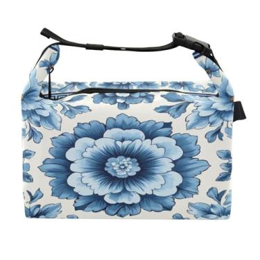 Imagem de STAYTOP Lancheira de flores de cerâmica branca azul com fivela de alça, lancheira isolada para meninos e meninas lancheira para trabalho escolar