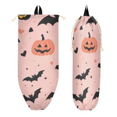 Imagem de xigua Suporte de parede para saco de plástico padrão de Halloween com cordão 1 pacote, organizador de sacolas de supermercado reutilizável para bolsas, meias, roupas íntimas e gravatas