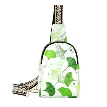 Imagem de CEBUGI Bolsa tiracolo feminina Ginkgo Leaves pequena de couro, pochete transversal para trilhas, viagens ao ar livre