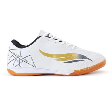 Imagem de Chuteira Futsal Tênis Salão Indoor Quadra Adulto Costurada Resistente Original (Branco/Dourado, BR, Adulto, Numérico, 41)