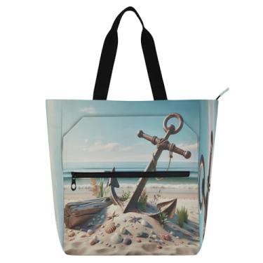 Imagem de Burbuja Bolsa feminina náutica âncora de praia, impermeável, com zíper, bolso interno, bolsa de mão para amantes de livros, presente de aniversário