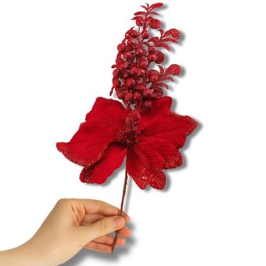 Imagem de Flor Decorativa, Azevinho 62cm com Frutinhas Vermelhas | Haste Natalina Realista para Arranjos, Árvores, Guirlandas e Decoração | Enfeite de Natal e Festas de Final de Ano