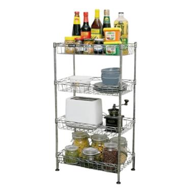 Imagem de Estante Fruteira Multiuso de Aço com 4 Cestos Ajustáveis