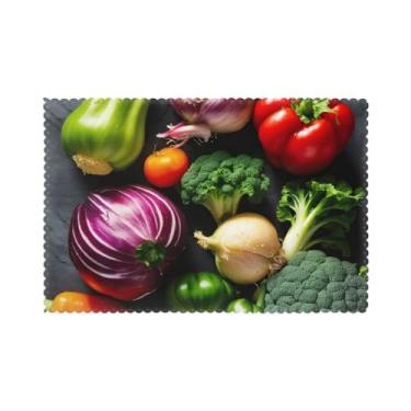 Imagem de Jogo americano com estampa de vegetais e frutas para mesa de jantar, conjunto de 6 resistentes ao calor, fácil limpeza para uso diário
