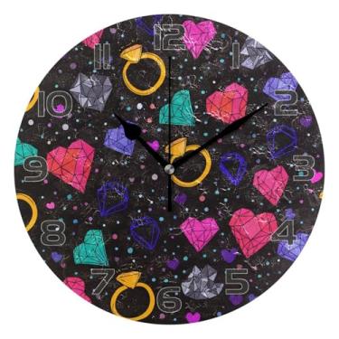 Imagem de YETTASBIN Relógio de parede com pedras preciosas coloridas, silencioso, sem tique-taque, operado por bateria, relógio redondo decorativo criativo para cozinha, sala de estar, banheiro, decoração de