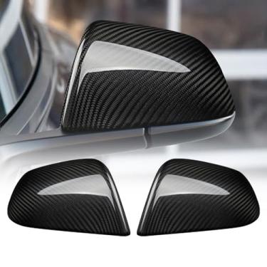 Imagem de FINMOKAL Capas de espelho lateral de carro de fibra de carbono real capas de retrovisor do lado do motorista do passageiro compatíveis com Tesla Model 3 2019-2022, preto brilhante