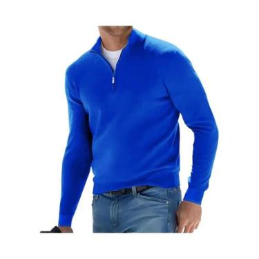 Imagem de Suéter Masculino Oversized De Tricô Com Gola V, Manga Longa, Meio Zípe