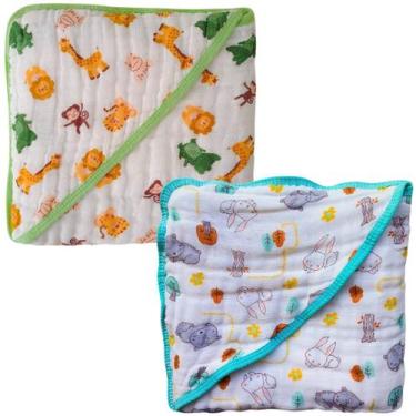 Imagem de Kit 2 Toalhas de Banho Bebê Enxoval Fralda Soft com Capuz Algodão Meni