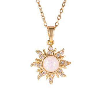 Imagem de Colar com pingente de sol, cobre com pedras de zircônia, joia para presente feminino, Standard, Metal, Zircônia cúbica