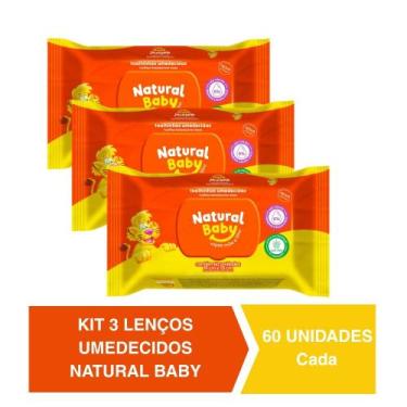 Imagem de Kit c/3 Lenços Umedecidos Natural Baby 60un Cada Evergreen