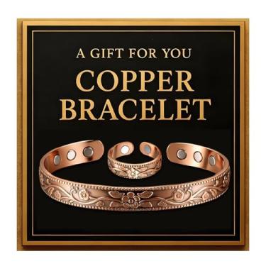 Imagem de Long tiantian Pulseira de cobre com flor para mulheres e homens, pulseira de cobre para alívio da dor, presente para pai, marido, aniversário, dia dos pais, Natal, Large, Sem Pedra Preciosa