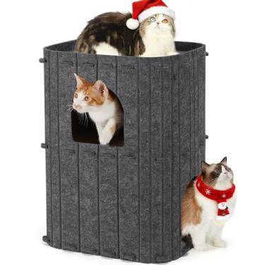 Imagem de FUKUMARU Casa para gatos internos, grande caverna de cama para gatos de 2 andares, aconchegante coberta de feltro, refúgio para condomínios para multicats, 45 x 36,5 x 60 cm, cinza escuro