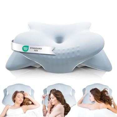 Imagem de Travesseiro de pescoço cervical para dormir – Almofadas de espuma viscoelástica ergonomicamente projetadas para alívio da dor no pescoço, travesseiro lateral para dor no pescoço com capa de