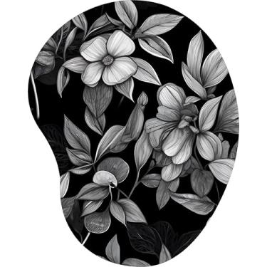 Imagem de Mouse Pad Ergonômico Gota Arte Floral Preto e Branco Desenho