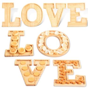 Imagem de AWIZOM 4 peças LOVE Tábuas de charcutaria Letras LOVE Travessas de madeira para servir dos namorados, madeira de pinheiro, frutas e queijos, pratos de vegetais para aniversário, casamento, inauguração