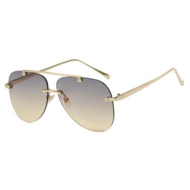 Imagem de Óculos de Sol Femininos Oversized com Lentes Degradê em Metal e Proteção UV400 para Esportes ao Ar Livre, Corrida e Ciclismo, nas Cores Dourado, Verde e Amarelo.