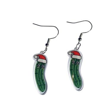 Imagem de Brincos de pepino engraçados e realistas para mulheres, lindos brincos de Natal com pingente verde para amantes de picles, Small, Acrílico, Sem pedra preciosa