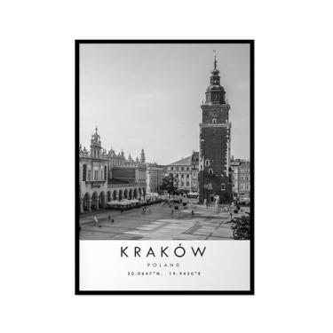 Imagem de Pôster de viagem preto e branco impresso paisagem da cidade do mundo pintura em tela Krakow Wall Art Picture Home Decor (16 x 24 polegadas (40 x 60 cm), moldura para fotos)