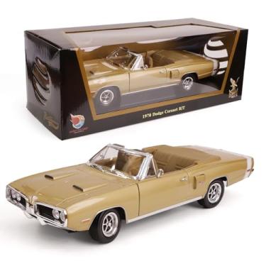Imagem de LUCKY DIE CAST Dodge Coronet R/T 1970 escala 1/18 modelo de carro fundido com portas que abrem e vitrine - Presente de carro colecionável vintage clássico premium para homens e adultos (ouro)