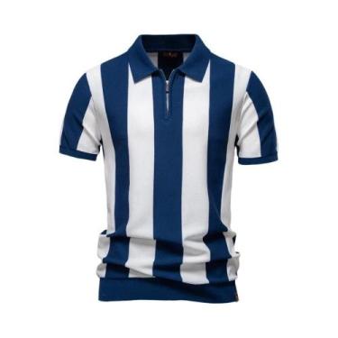 Imagem de Camisa Polo Listrada Respirável Masculina AIOPESON Verão 2025 Casual D