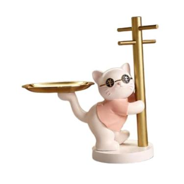 Imagem de Ｂｅｓｇａ Bandeja porta-chaves Gato da Sorte para mesa de entrada, porta-chaves decorativo, enfeite fofo, bandeja organizadora com suporte para pendurar, Rosa