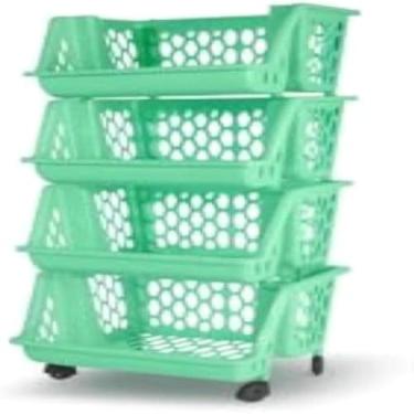 Imagem de Cesta Organizadora Decorativa Empilhavel Multiuso Verde com Preto