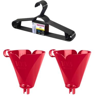 Imagem de Conjunto de 2 Suporte para Filtro de Café 103 Vermelho + 1 Kit com 6 Cabides Plasticos Pretos